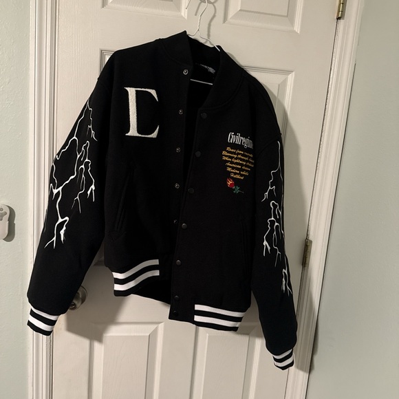 Civilregime Other - Black Varsity Jacket with White Lightning and Embroidery